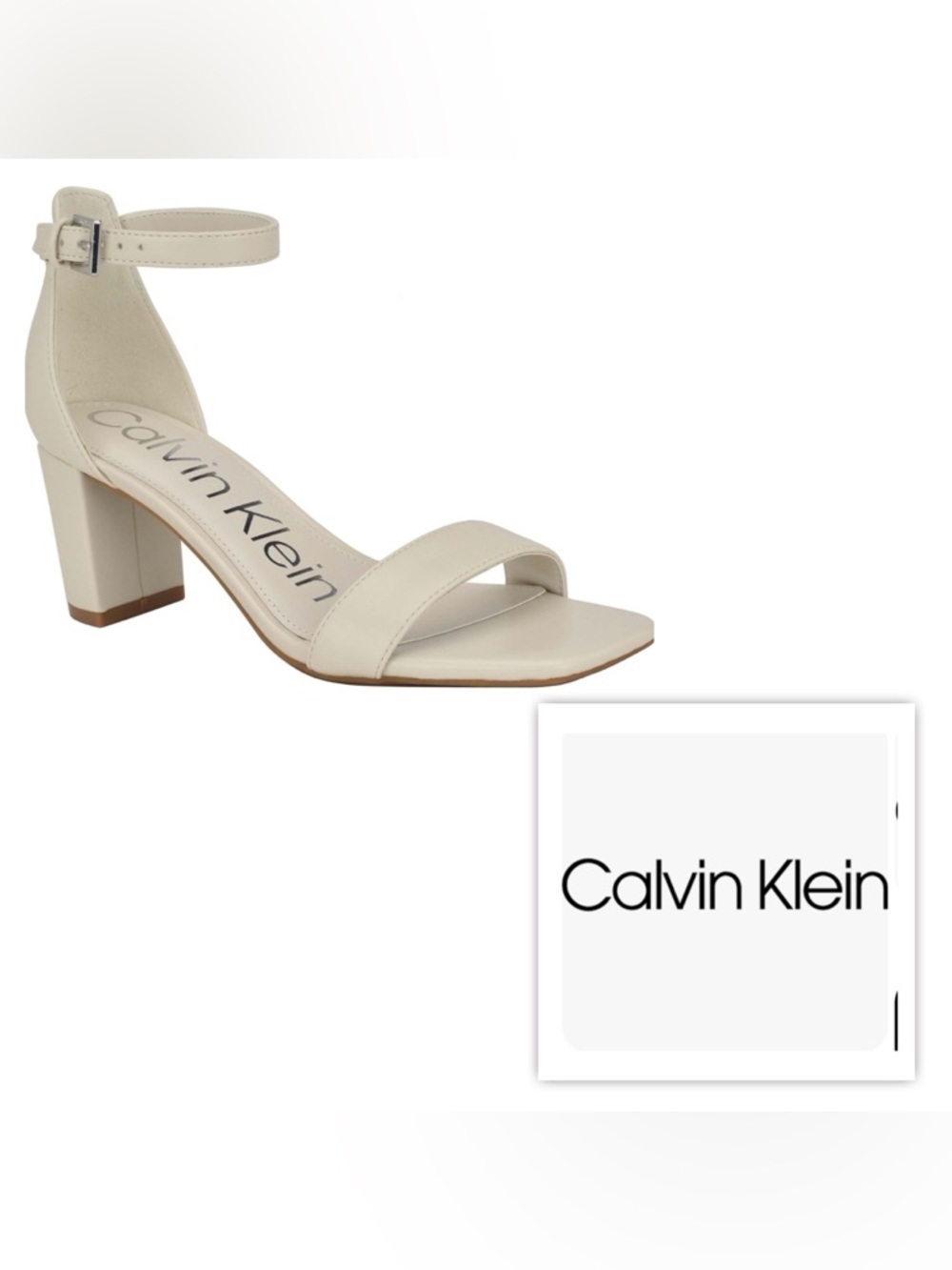 NEW $99 Calvin Klein Women 6 Nolene Ivory Ankle-Strap Block Heel Sandals